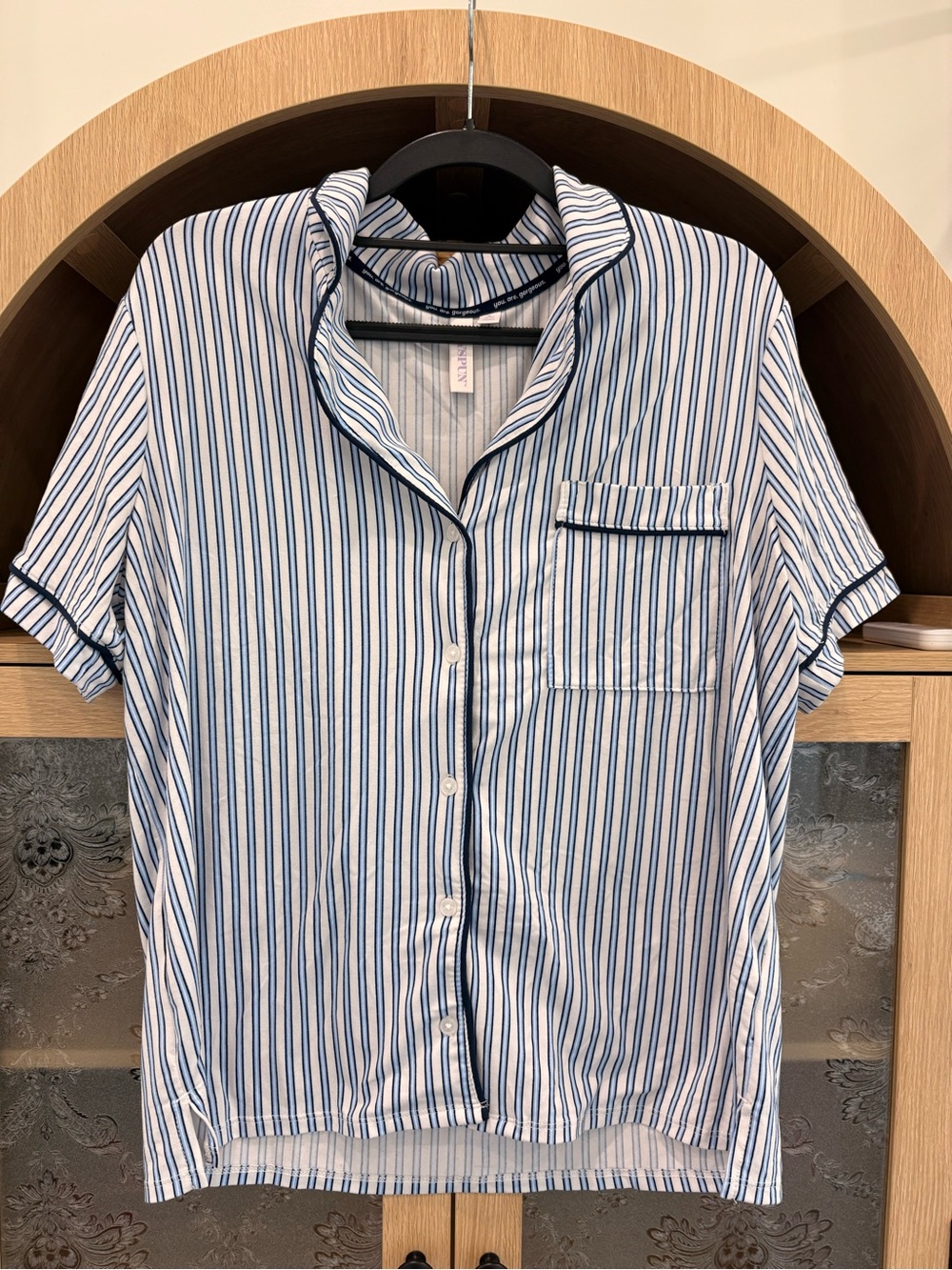 Women's Blue & White Striped Short Sleeve and Pants Pajama Set